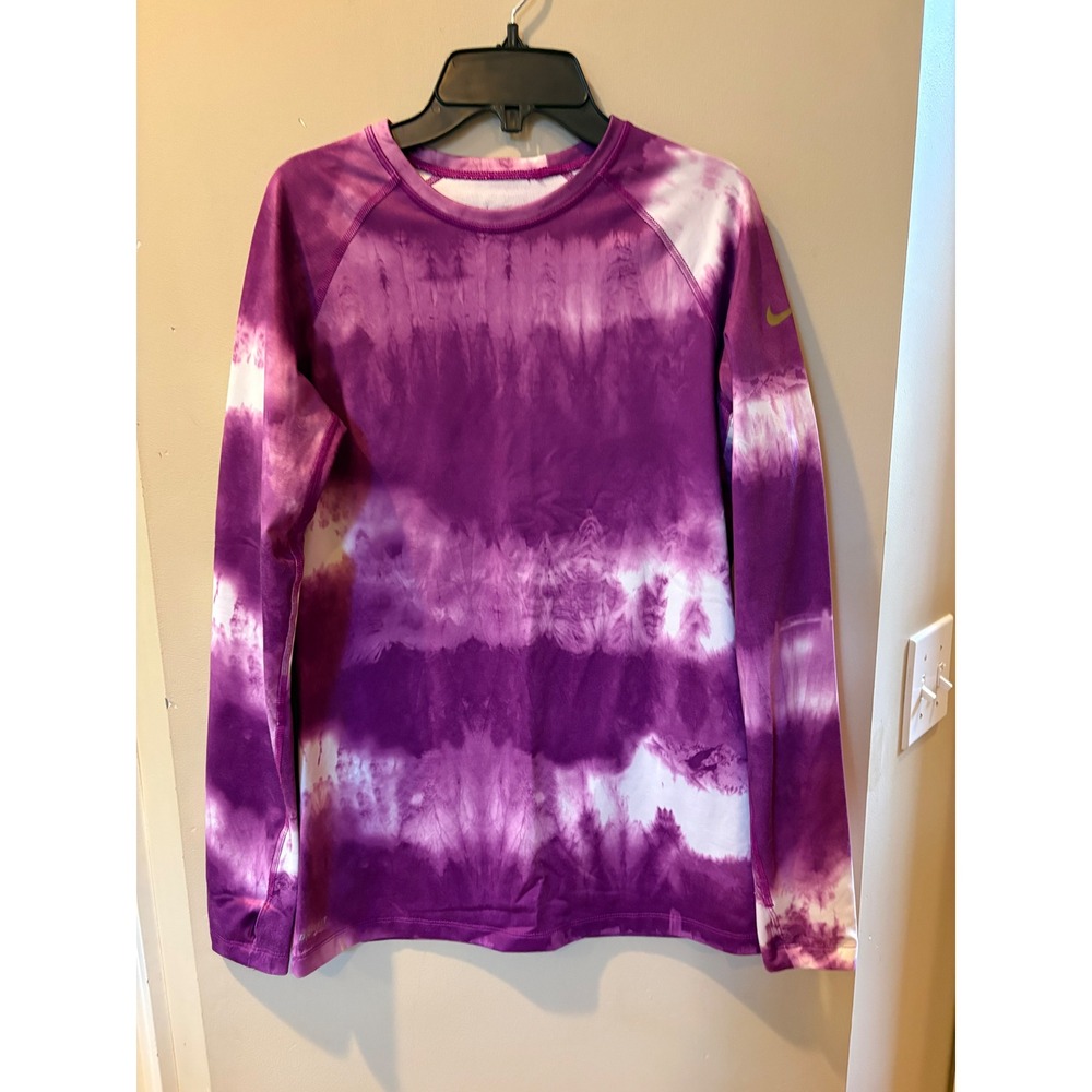 Nike Pro Combat Dri-FIT Womens Purple Tie Dye Long Sleeve Training Top Large